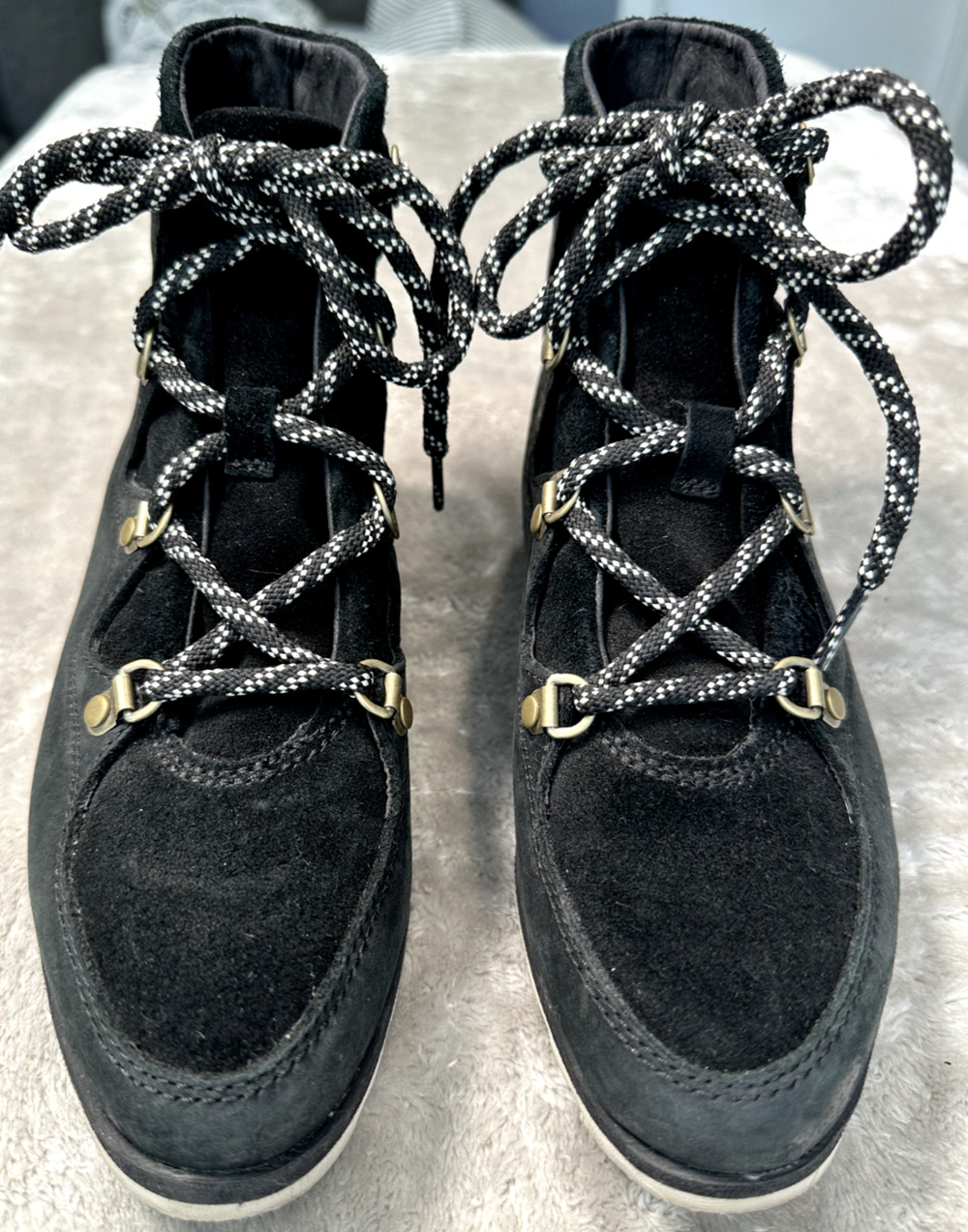 Sorel Sneakerchic Alpine Black Suede Leather Lace Up Ankle Boots Womens Size 7